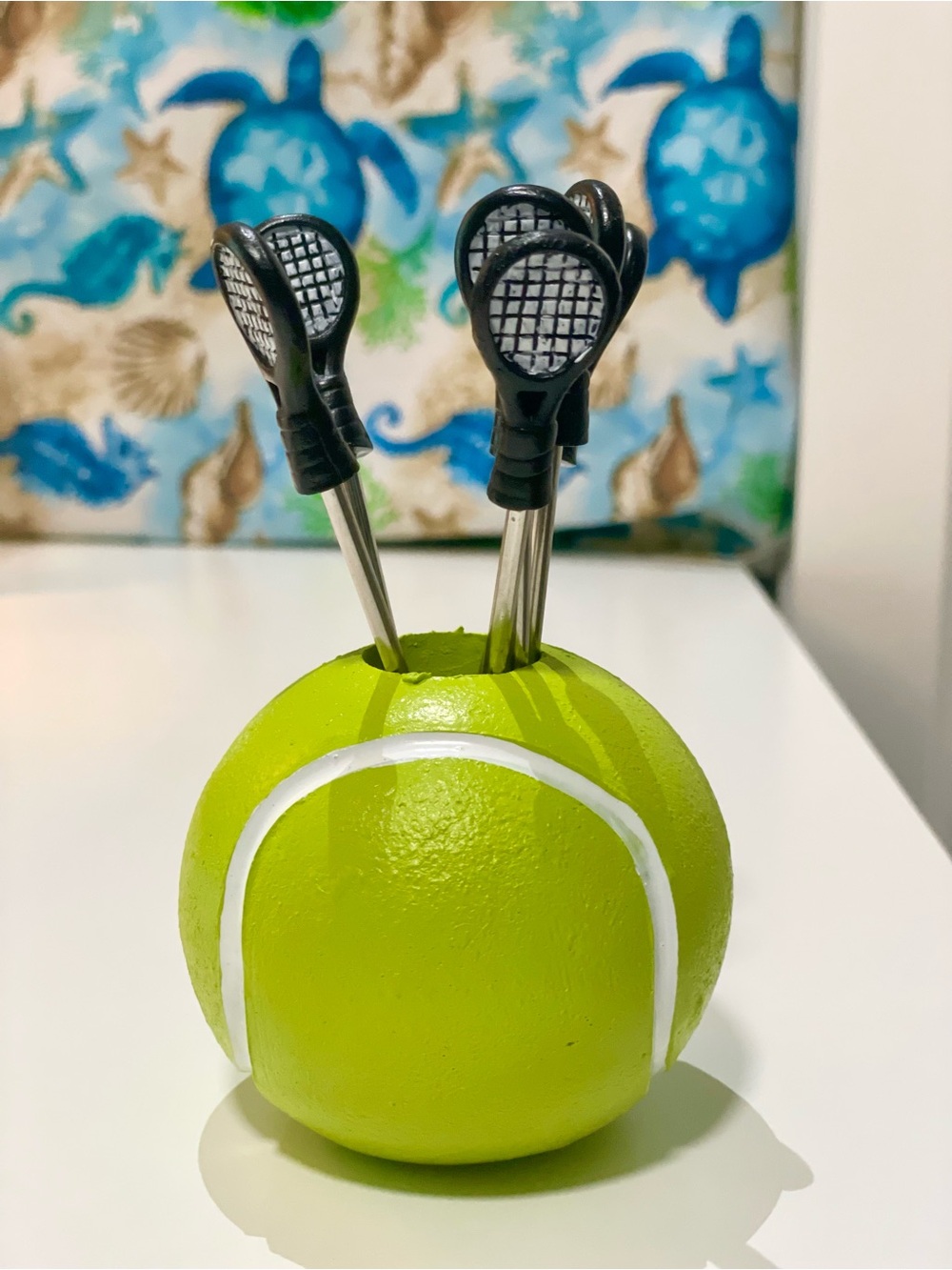Tennis Party Fork Set with Tennis Ball Holder – New in Box – Set of 6
